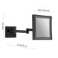 30877-Gedy Specchio Ingranditore da Muro Quadrato 5x con Led Nina Nero Matt