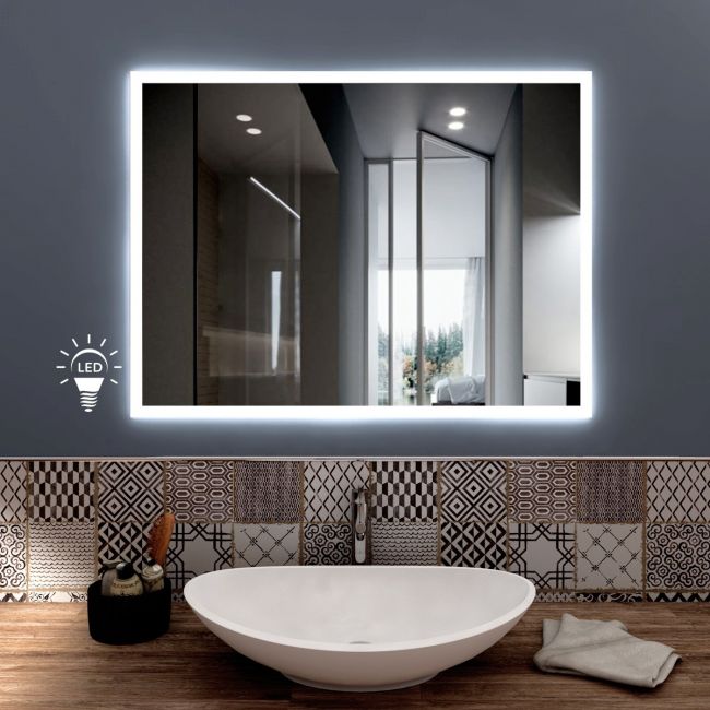 Specchio con ripiano Girona 60 e 80 cm di larghezza da parete da bagno con illuminazione 