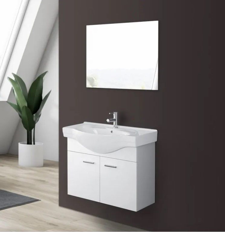 Mobile bagno sospeso Lucy 80 cm - con lavabo e specchio finitura Bianco  Lucido - NON DISPONIBILE