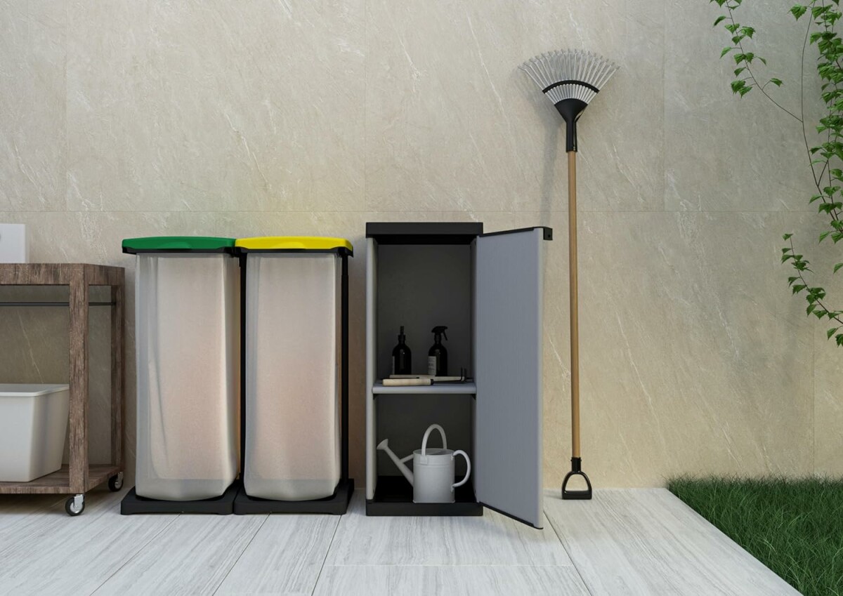 Armadietto Esterno/Interno Adventa - In Resina PVC, 34x40x85cm, Grigio/nero, Made In Italy - Foto 8