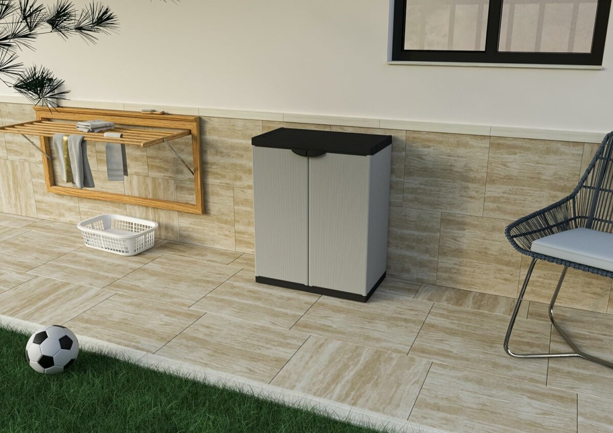 Armadietto Esterno/Interno Adventa - In Resina PVC, 34x40x85cm, Grigio/nero, Made In Italy - Foto 4