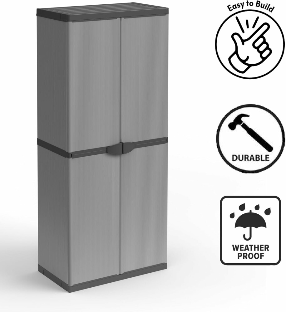 Adventa: Armoire en résine de PVC et PP, 2 Portes, 3 étagères, Facile à Assembler, système modulaire, résistant, adapté pour Les environnements intérieurs et extérieurs, 68 L x 40 x 165 cm