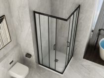 Scheda Box Doccia Nero Cristallo 6 mm Trasparente Apertura Angolare Telaio Alluminio - Reversibile