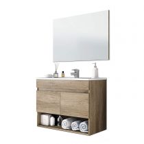 Scheda Composizione mobile bagno sospeso legno completo di Lavabo in ceramica e specchio Cotton Clint