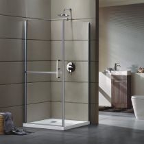 Scheda Box doccia ad angolo fisso piu' battente diviso in 2 senza profili cristallo trasparente 6 mm
