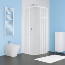 Scheda Box doccia in PVC 2 lati apertura centrale angolare a soffietto senza guide inferiori