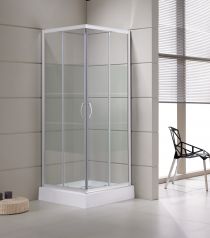 Scheda Box Doccia Angolare Cristallo 4 MM Serigrafato Telaio in Alluminio Bianco - Reversibile