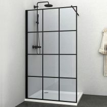 Scheda Parete Doccia Walk-In in Cristallo Anticalcare 8mm Profilo Nero Stampa a riquadro