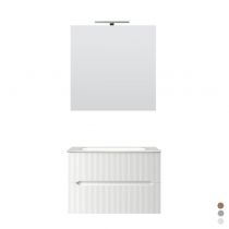 Scheda Mobile Bagno Sospeso Completo di Lavabo in Ceramica Specchio Lampada Led Bianco Opaco Cannettato