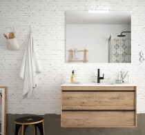 Scheda Mobile Bagno Geranio Colore Rovere Ostippo + Lavabo + Specchio + Lampada LED Misura 100cm