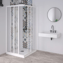 Scheda Box doccia acrilico 1.8 mm 2 lati apertura angolare scorrevole telaio bianco - Reversibile