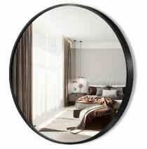 Scheda Specchio tondo con cornice Nera Stile Glamour 76 o 91,4 cm
