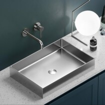 Scheda Lavabo da Appoggio Rettangolare Acciaio Inossidabile PVD Colore Acciaio Spazzolato Misura 55 x 38 cm