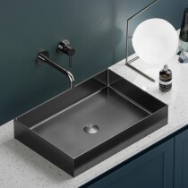 Scheda Lavabo da Appoggio Rettangolare in Acciaio Inossidabile PVD Colore Canna di Fucile Misura 55 x 38 cm