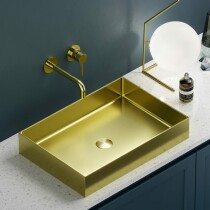 Scheda Lavabo da Appoggio Rettangolare in Acciaio Inossidabile PVD Colore Oro Misura 55 x 38 cm