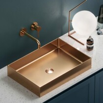 Scheda Lavabo da Appoggio Rettangolare in Acciaio Inossidabile PVD Colore Oro Rosa Misura 55 x 38 cm