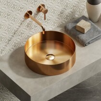Scheda Lavabo da Appoggio Rotondo in Acciaio Inossidabile e PVD Colore Oro Rosa Misura 38 x 38 cm