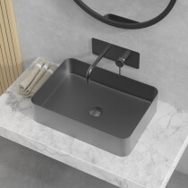 Scheda Lavabo da Appoggio Rettangolare in Acciaio Inossidabile PVD Colore Canna di Fucile Misura 50 x 35 cm