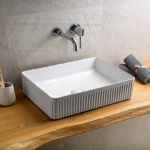 Scheda Lavabo da Appoggio Rettangolare in Ceramica Cannettata Misura 50 x 36 cm