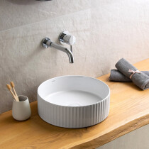 Scheda Lavabo da Appoggio Rotondo in Ceramica Cannettata Misura 36 x 36 cm