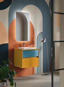 Scheda Mobile Bagno Sospeso Niwa 03 Colore Senape e Blu Pacifico Misura 60x46 cm