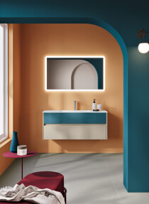Scheda Mobile Bagno Sospeso Niwa 08 Colore Sabbia e Blu Pacifico 120x46 cm