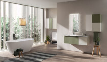 Scheda Mobile Bagno Sospeso Pixel 01 Colore Verde Salvia, Grigio Pastello e Bianco 80x46 cm