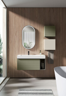 Scheda Mobile Bagno Sospeso Pixel 02 Colore Verde Salvia e Grigio Carbone 80x46 cm