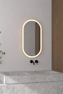 Scheda Specchio da Bagno con Illuminazione Interna e Cornice in Acciaio Oro Spazzolato Linea ETEREA