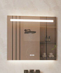 Scheda Specchio da Bagno Rettangolare Retroilluminato con Barra LED e Linee Decorativ Linea ETEREA