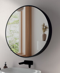 Scheda Specchio Contenitore Rotondo con Cornice Nera Diametro 80 cm