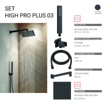 Scheda Gedy Set Doccia Quadrato 25x25 cm High Pro Plus 03 Nero Matt