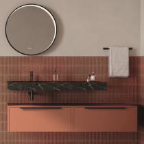 Scheda Mobile bagno Sospeso con Top effetto Marmo e Specchio Led