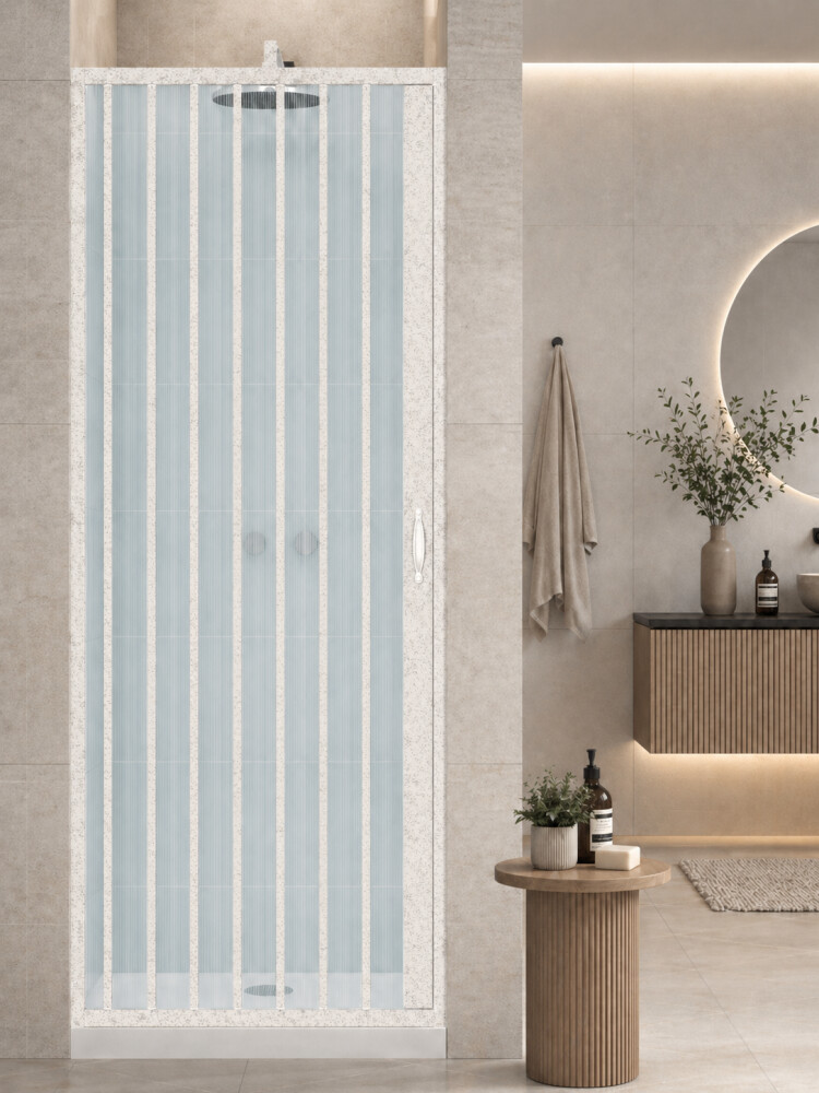 Scheda Box Porta Nicchia Doccia 1 Lato Apertura Laterale Reversibile Colore Puntinato Bianco