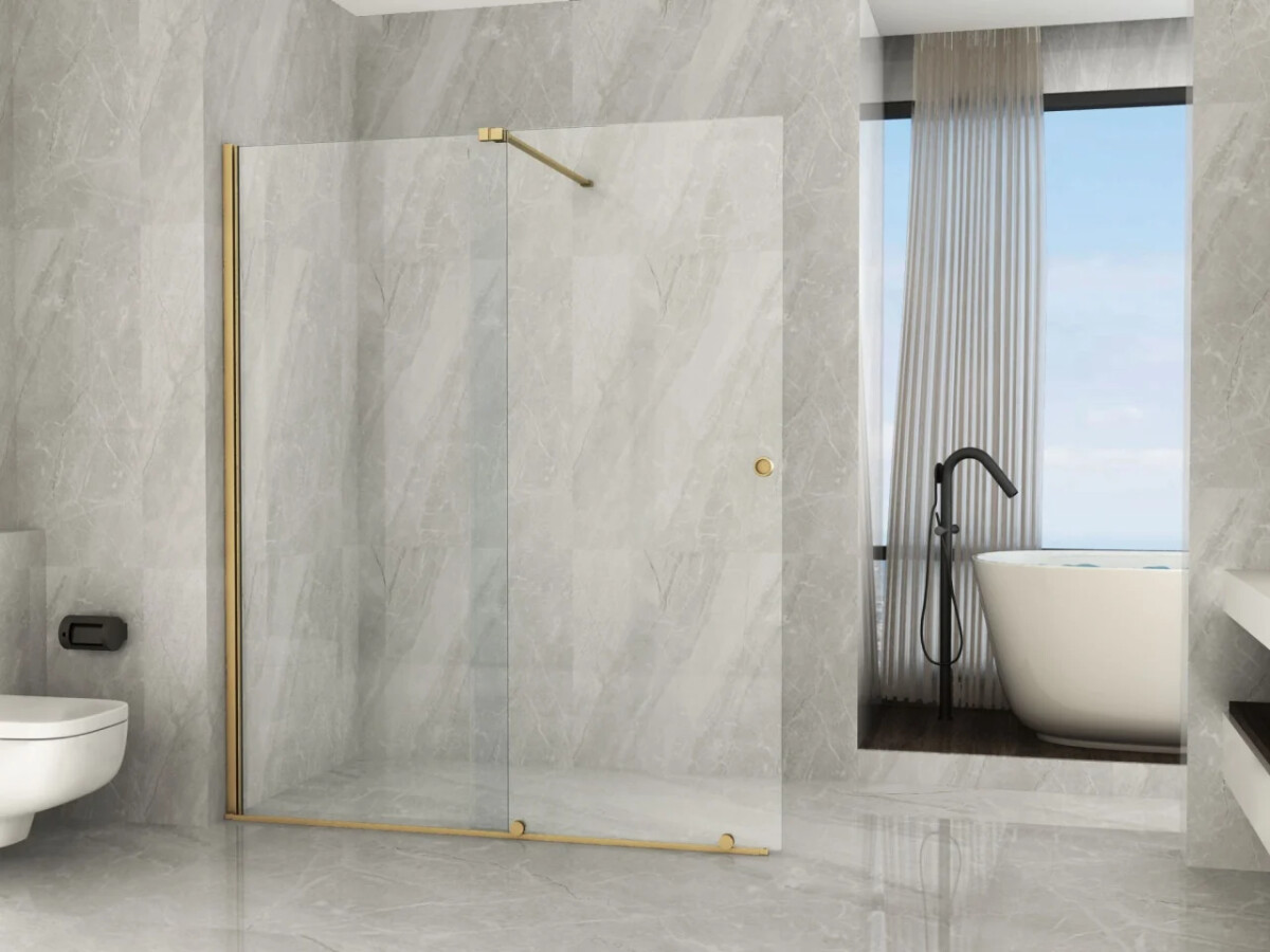 Scheda Parete Doccia in Cristallo 8 mm Walk-in con Sistema di Porta Scorrevole ORO