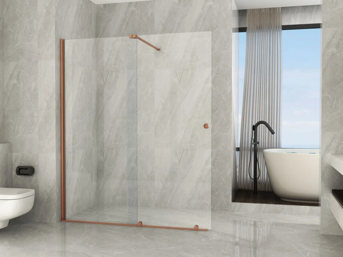 Scheda Parete Doccia in Cristallo 8 mm Walk-in con Sistema di Porta Scorrevole ORO ROSA