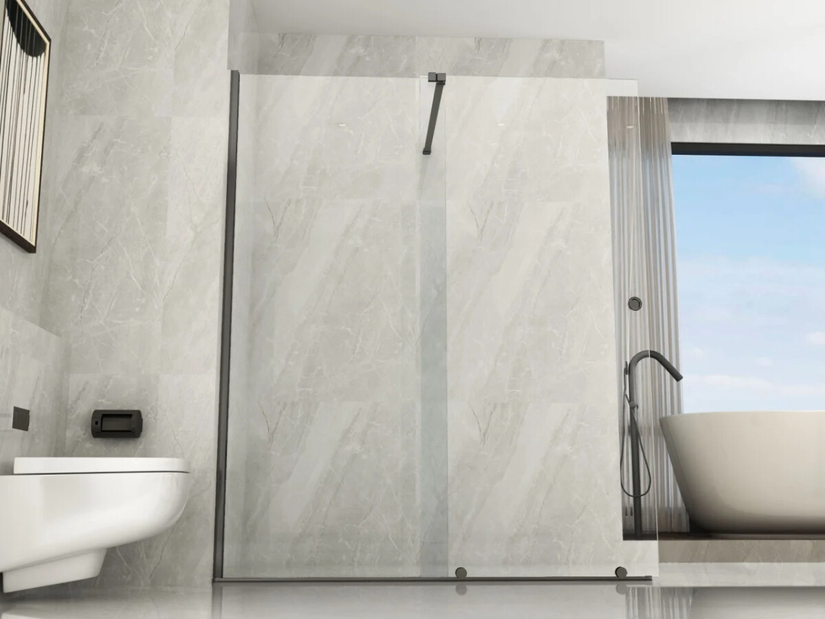 Scheda Parete Doccia in Cristallo 8 mm Walk-in con Sistema di Porta Scorrevole Canna di Fucile