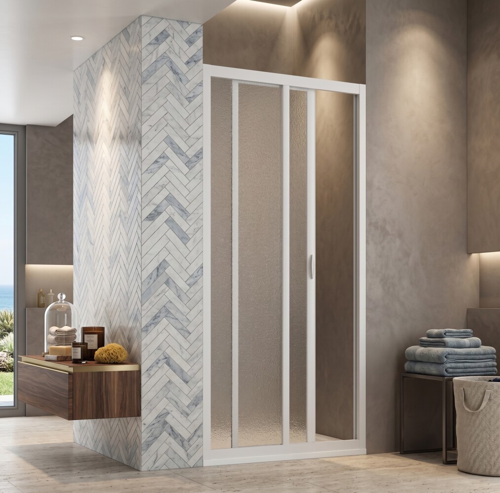 Scheda Box Porta Doccia Acrilico 2.2 MM 1 Lato Apertura Scorrevole Telaio PVC Bianco - Realizzato su misura