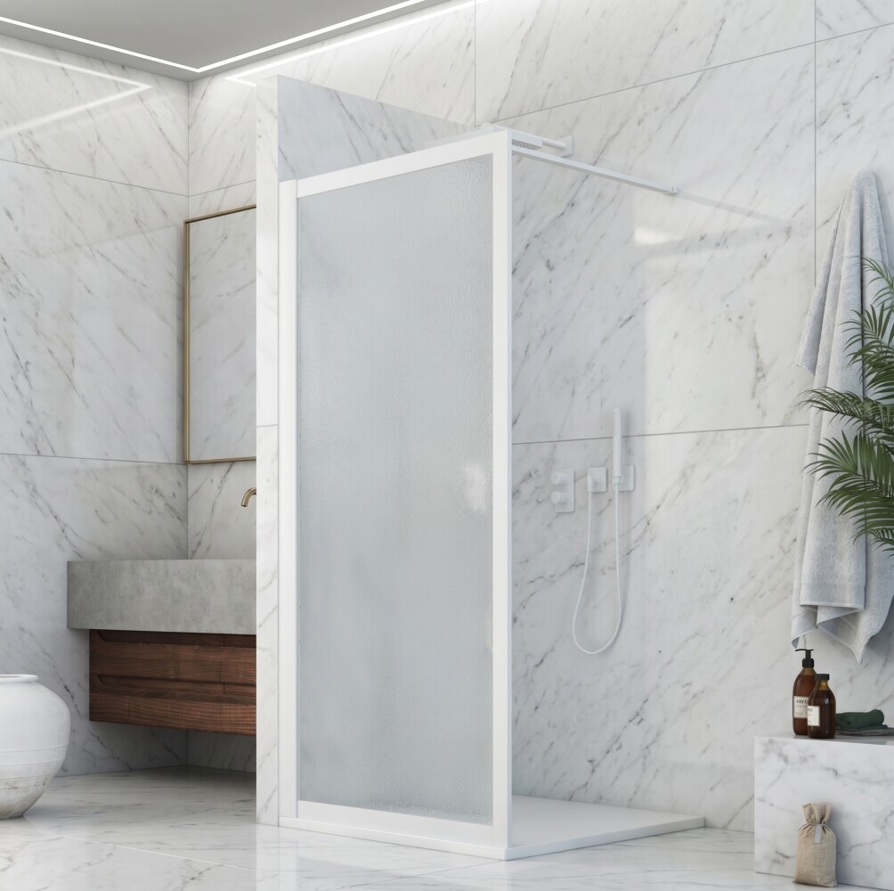 Scheda Parete doccia Walk-In in Acrilico 2.2 MM Telaio PVC Bianco - Realizzato su misura