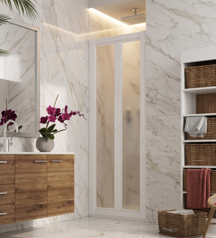 Scheda Cabina Doccia a Nicchia in Acrilico 2.2mm con Apertura Soffietto Libro - Realizzato su misura