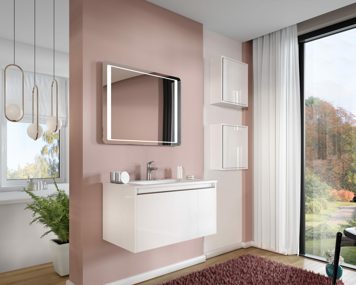 Mobile Bagno Sospeso Cielo in MDF con Lavabo in Ceramica 80 cm