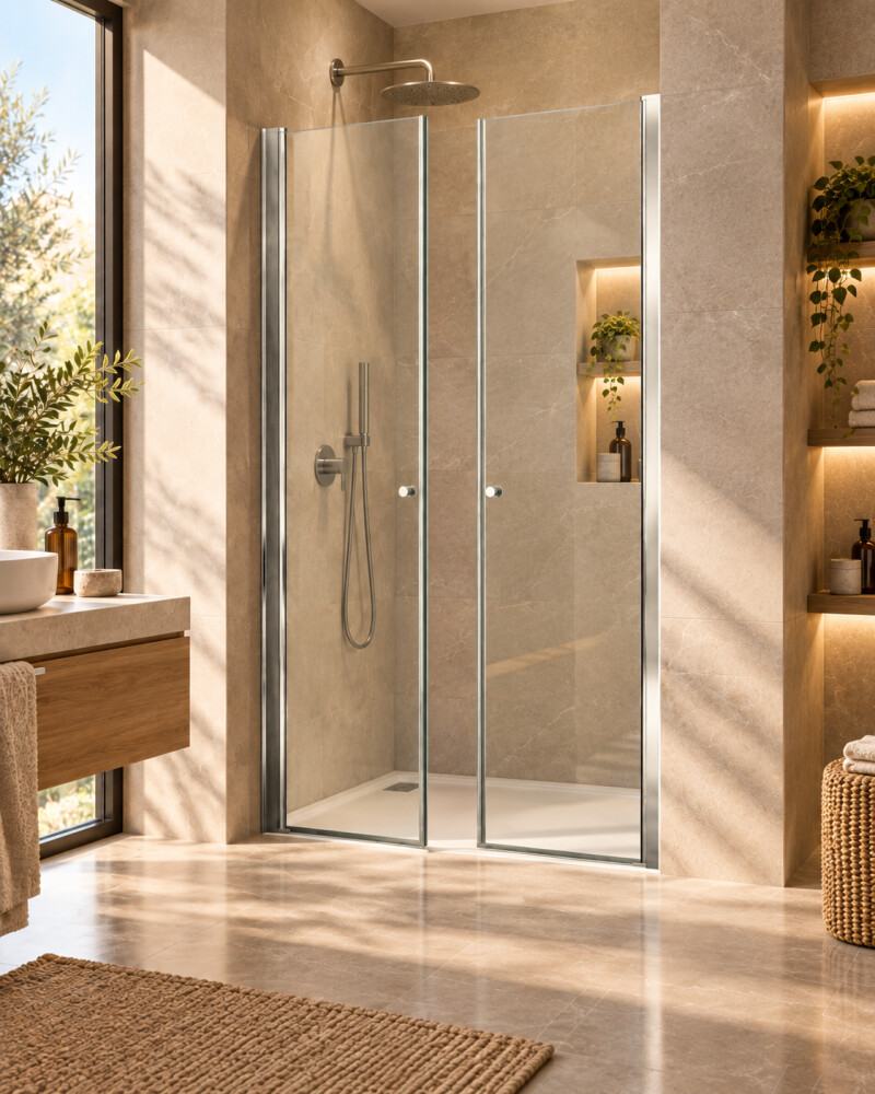 Scheda Box Porta Doccia Frameless con Apertura Saloon Cristallo Trasparente 8 MM