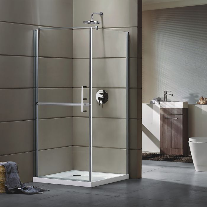 Scheda Box doccia ad angolo fisso piu' battente diviso in 2 senza profili cristallo 6 mm trasparente Revers