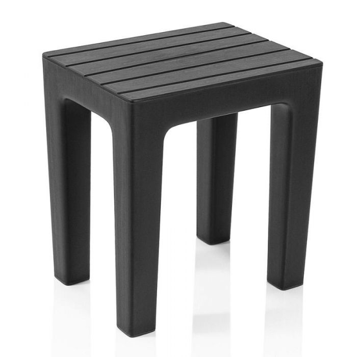 Sgabello in polipropilene nero con seduta effetto legno - Wood