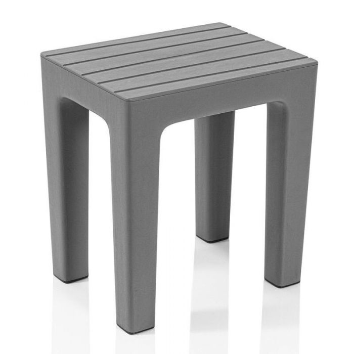Sgabello in polipropilene grigio con seduta effetto legno - Wood