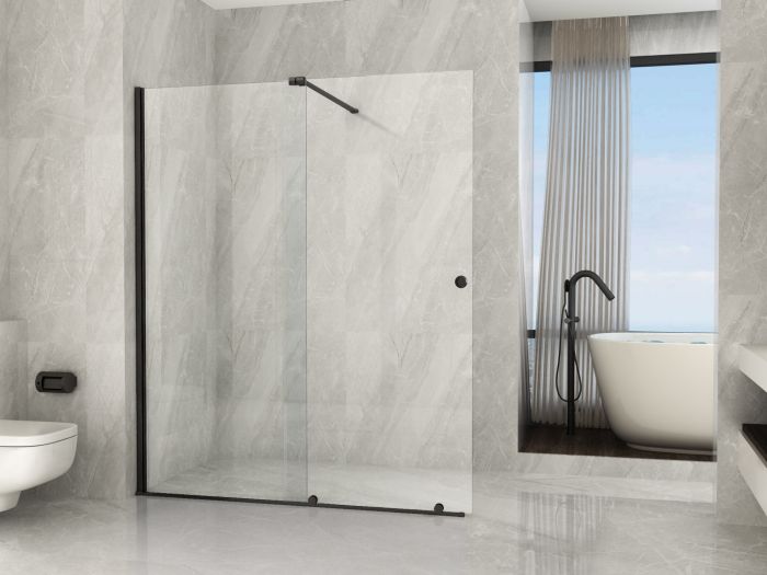 Scheda Parete Doccia in Cristallo 8 mm Walk-in con Sistema di porte Scorrevoli Nero