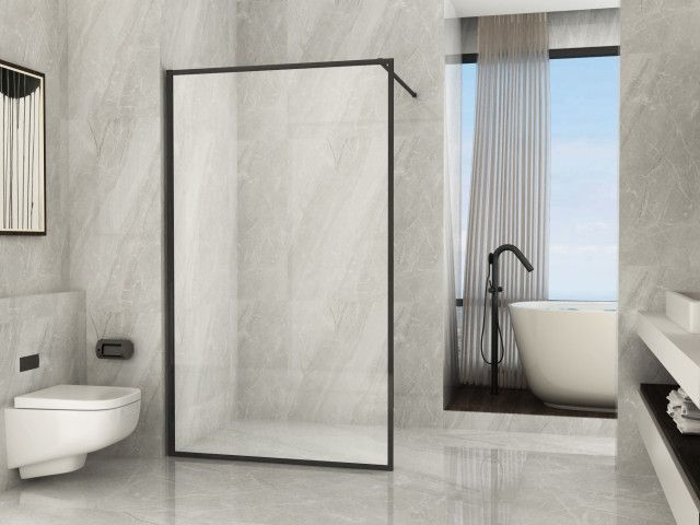 Scheda Parete Doccia Walk-In in Cristallo 8 mm Anticalcare Profilo Nero Stampa a riquadro