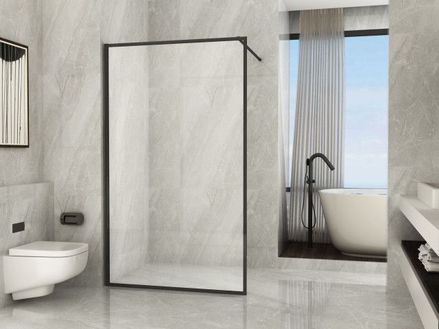 Scheda Parete Doccia Walk-In in Cristallo 8 mm Anticalcare Profilo Nero Stampa a riquadro