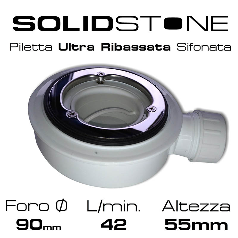 Piletta ultraribassata in PVC per piatto doccia basso con foro diametro da 90 mm