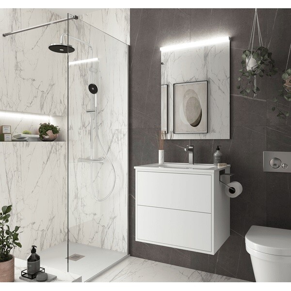 Mobile Bagno Narciso + Lavabo + Specchio + Lampada LED Misura 60cm Colore Bianco Opaco